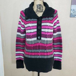 DKNY Striped 1/2 button front knit sweater